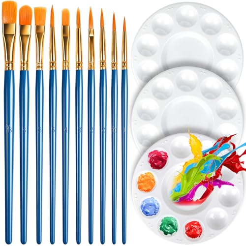 FANDAMEI Paint Brushes & Round Paint Palette Set, Paintbrushes, Synthetic Paint Brush, Brushes for Painting, Plastic Paint Tray Palettes, Paint Brushes for Acrylic Painting, Watercolor, Rock Painting - color: Blue