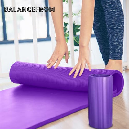 BalanceFrom 71x24 Inches Yoga Mat with Knee Pad and Optional Blocks – Extra 1-Inch Thick Non-Slip Foam with Anti-Tear Surface and Carrying Strap for Home, Studio, or Gym Workouts - color: Purple, style: Mat & Knee Pad