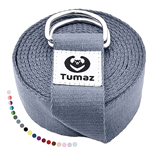 Tumaz Yoga Strap for Stretching with Adjustable D-Ring, 6/8/10 ft | Adjustable D-Ring | Soft Cotton Blend | 15+ Colors | Non-Elastic Yoga Belt for Pilates Stretching & Physical Therapy - color: 12. Gray, size: 6 Feet