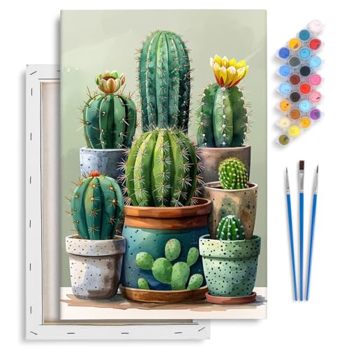 Cactus Framed Paint by Numbers Kit for Adults Beginner & Kids Ages 8-12 | With Frame Canvas 8x12 inch, DIY Acrylic Painting by Numbers Cactus Plant, Stress Relief Craft Kits, Home Wall Decor Gift - color: YOP0214, size: 8x12 Inch