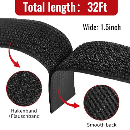 1.5"x32ft Hook and Loop Straps with Metal Buckles, Molle Cable Straps, Adjustable Fastening Cinch Strap, Reusable Nylon Securing Cord Ties, 1.5 inch Wide, Black with 30 Buckles - color: 1.5"x32ft, 30 Buckles