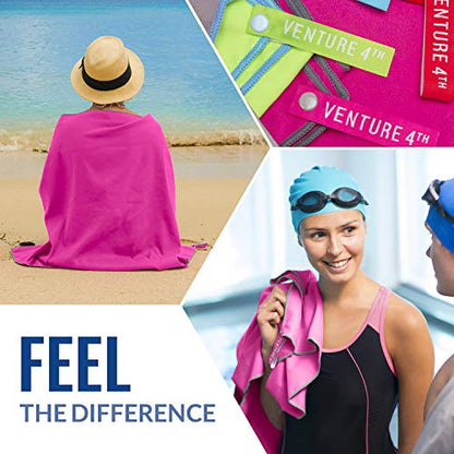 VENTURE 4TH Quick Dry Travel Towel, Ultra Soft Microfiber - 3 Sizes - color: Pink Gray, size: 72.00" x 31.50"