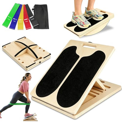 3-in-1 Slant Board for Calf-Stretching, 360° Balance Board - Wooden Incline Wedge Stretcher for Squats, Foot & Ankle Mobility, Portable Fitness Equipment, Balance Block for Heel Stretch