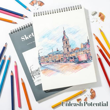 4 Pack Sketch Books 8.5 × 11 in, Top Spiral, 100gsm, Light Cyan | Acid-Free Paper, 30 Sheets Each, Hardcover with Rigid Back, Lay-Flat Top Spiral, for Sketching & Dry Media - color: Light Cyan, size: 8.5 × 11Inch（4 Pack）