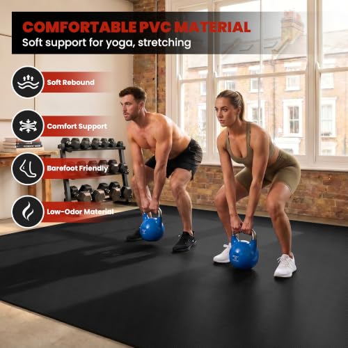 THAILE Large Exercise Mat, 7'x5'/6'x4'/8'x6'/10'x6', 8mm PVC Workout Mat - size: 8x6