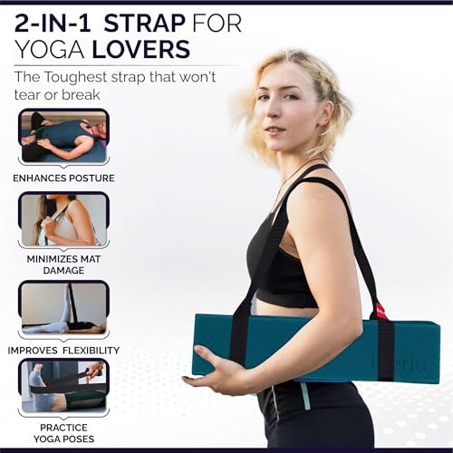 Yoga Mat Straps 2 in 1 - Cotton - Adjustable anti-slip straps for yoga, pilates, stretching, for carrying mats - color: Black