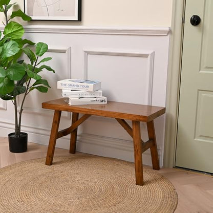 SwallowLiving Handcrafted Solid Wood Bench, 30" - Farmhouse-Style Entryway Seating for Living & Dining Room, Rustic Design, Natural Finish - color: Brown, size: 30 Inch