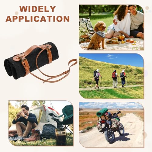 M METERXITY 2-Pack Outdoor Picnic Blanket Carry Strap, 22.8" Portable PU Leather Handle Belt Carrier with Adjustable Straps for Camping/Picnics/Travel, Motorcycle Bedrolls Carrier [Brown]
