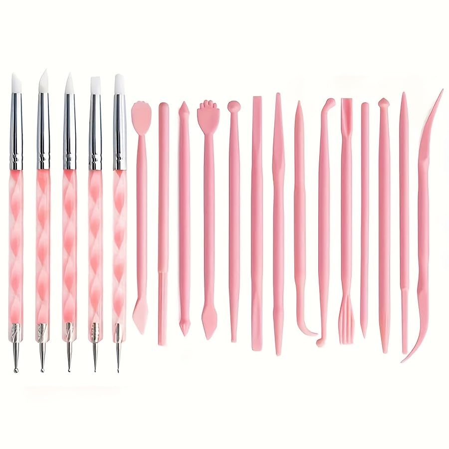 19 PCS Clay Sculpting Tools Set, Pink Air Dry Clay Tool, Polymer Clay Tool Kit, Dotting Tools, Dot Painting Tools, Clay Pottery Carving Tools for DIY Crafts Embossing Modeling - color: pink