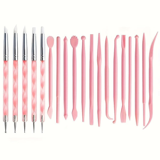 19 PCS Clay Sculpting Tools Set, Pink Air Dry Clay Tool, Polymer Clay Tool Kit, Dotting Tools, Dot Painting Tools, Clay Pottery Carving Tools for DIY Crafts Embossing Modeling - color: pink