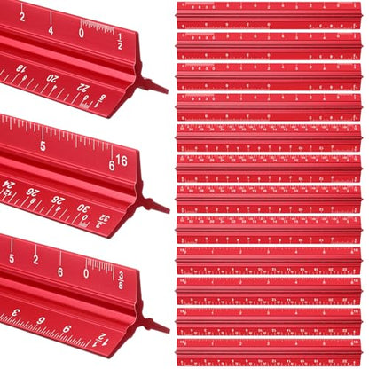 Fumete 12 Pack 6 Inch Architectural Engineering Scale Rulers Small Scale Ruler Pocket Size Scale Ruler Construction Rulers Imperial Measurements for Architects Engineering, Draftsman Drawing(Red) - color: Red