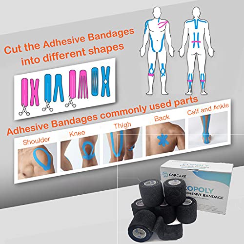 Self Adherent Cohesive Wrap Bandages 2 Inches (Black, 6 Count) - color: Black, size: 6 Count (Pack of 1)