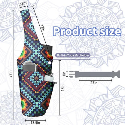 Yoga Bag for Women, Large Yoga Mat Bag Tote Carrier with Wet Dry Pocket | Water Bottle Holder & Adjustable Strap, Fits 1/2" Thick Yoga Mat for Gym, Pilates, Travel, Work - color: YOGA-01