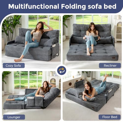 MAXYOYO Adjustable Folding Sofa Bed Couch with 2 Pillows, Dark Grey | Multi-Functional Bean Bag Bed, 5-Position Foldable Lazy Floor Sofa Bed with Armrest, Versatile Floor Seating for Reading - color: Dark Grey