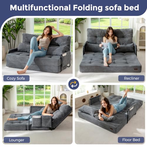 MAXYOYO Adjustable Folding Sofa Bed Couch with 2 Pillows, Dark Grey - color: Dark Grey
