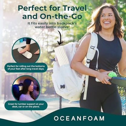 Oceanfoam Ripple Travel Foam Roller (11" x 3.35") Firm Mini Foam Roller for Physical Therapy, Deep Tissue Massage, Back Pain - High Density, Ergonomic Wave Textured - Yoga, Pilates, Exercise (Natural) - color: Natural