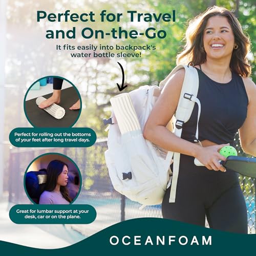 Oceanfoam Ripple Travel Foam Roller (11" x 3.35") Firm Mini Foam Roller for Physical Therapy, Deep Tissue Massage, Back Pain - High Density, Ergonomic Wave Textured - Yoga, Pilates, Exercise (Natural) - color: Natural