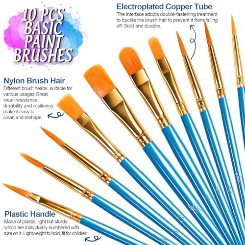 FANDAMEI Paint Brushes & Round Paint Palette Set, Paintbrushes, Synthetic Paint Brush, Brushes for Painting, Plastic Paint Tray Palettes, Paint Brushes for Acrylic Painting, Watercolor, Rock Painting - color: Blue