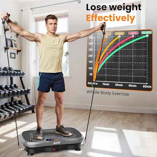 AXV Vibration Plate Fitness Platform Exercise Machine Body Vibrating Board | Curved Design Powerful 200W Bluetooth Oscillating Shake Plate for Lymphatic Drainage Recovery Whole Body Toning With Handles - color: SLIM.GRAY