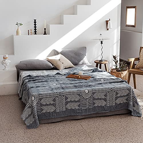 MEJU Indian Boho Muslin Lightweight Summer Blanket for Bed Sofa Couch, 100% Combed Cotton 3 Layer Soft Warm Quick Dry Throw Blanket Bed Coverlet Sheet (Boho, Twin 60 in X 80 in - color: Boho, size: Twin 60 in x 80 in