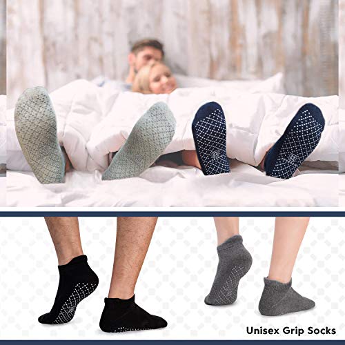 unenow Unisex Non Slip Grip Socks for Yoga Pilates Barre Home & Hospital - color: 4 Pairs-black/Blue/Light Grey/Dark Grey, size: Large