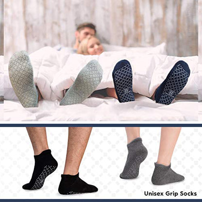 unenow Unisex Non Slip Grip Socks for Yoga Pilates Barre Home & Hospital - color: 4 Pairs-black/Blue/Light Grey/Dark Grey, size: Small