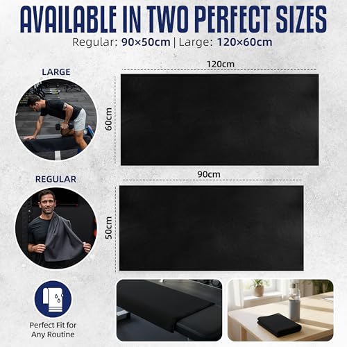 CHEEKY WINX Microfiber Gym Towel – Highly Absorbent Microfiber Sweat Towel, Quick-Dry Lightweight Design, Odour-Resistant Fabric, Matching Carry Bag, Black, Large (120 x 60 cm) - color: Black, size: Large