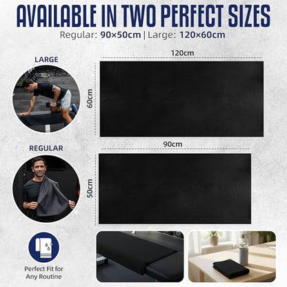 CHEEKY WINX Microfiber Gym Towel – Highly Absorbent Microfiber Sweat Towel, Quick-Dry Lightweight Design, Odour-Resistant Fabric, Matching Carry Bag, Black, Large (120 x 60 cm) - color: Black, size: Large
