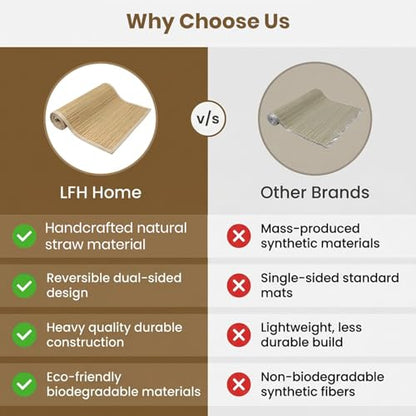 LFH Home Handmade Straw Yoga Mat For Exercise, Workout, Fitness - Perfect Heavy Quality Eco Friendly Natural Straw Reversible Yoga Mat for Men & Women - 72x24 Inch - color: Brown