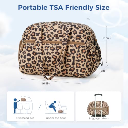 Women's Duffle Gym Bag, Carry-On Shoe Compartment for Weekender Overnight - color: Cheetah, size: Medium