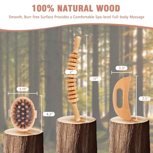 KintKita Wood Therapy Massage Tools 3 in 1,Wooden Lymphatic Drainage Massager, Body Sculpting Tools Cellulite Massager for Maderoterapia, Body Contouring, Relief Muscle, Anti-Cellulite