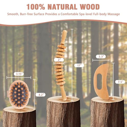 KintKita Wood Therapy Massage Tools 3 in 1,Wooden Lymphatic Drainage Massager, Body Sculpting Tools Cellulite Massager for Maderoterapia, Body Contouring, Relief Muscle, Anti-Cellulite