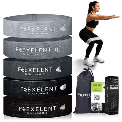 Flexelent Black Squat Wedge Block & Fabric Resistance Bands Bundle - Heel Elevated Squat Wedge for Weight Lifting with Short Fabric Exercise Bands for Legs, Glutes, and Strength Training