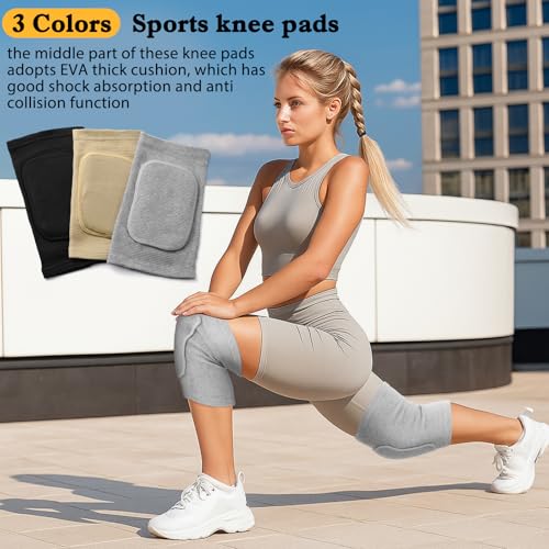 Eurzom 3 Pairs Dance Knee Pads Women Non-Slip - color: black, gray, skin color