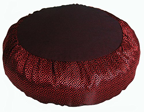 Meditation Cushion Zafu Pillow Buckwheat - Key Design Silk Burgundy - color: Key Design Silk Burgundy