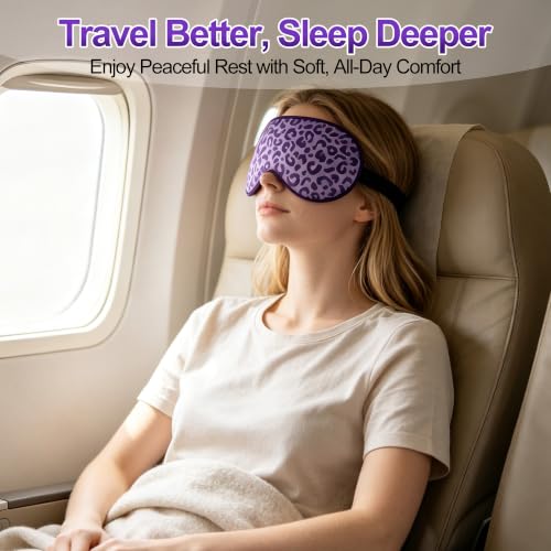 Silk Sleep Mask, Blackout Eye Mask for Sleeping with Adjustable Strap | Light-blocking Blindfold for Men & Women Pressure-Free, Soft Eye Cover Eyeshade for Side Sleeper, Travel (Purple Leopard) - color: Purple Leopard