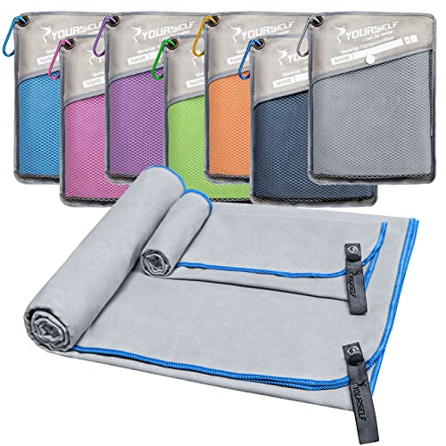 SYOURSELF 2 Pack Microfiber Camping Towel, Quick Dry Towel, Soft Absorbent Compact Travel Gym Workout Sweat Towel for Beach Yoga Swim Travel Camping Hiking Backpack Essentials (L:60"x30"+12"x24") - color: Grey, size: L:60.00" x 30.00"+ 24.00"x12.00"