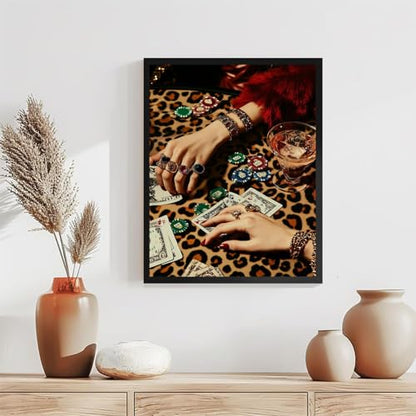 Leopard Diamond Art Kits for Adults,Lucky Diamond Painting Kits 12X16 Inch | 5D Diamond Art Paintings for Beginners,Round Full Drill Diamond Dot Tools Kit,Extra Diamonds,Stress Relief Craft,DIY Gift - color: Poker-0305