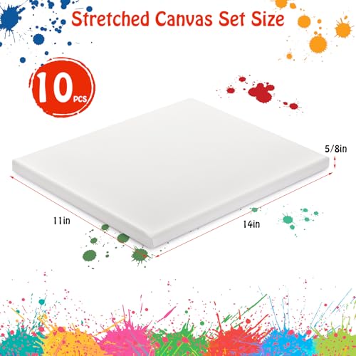 Stretched Canvas for Painting - 11x14 Inch/10 Canvas Value Pack - Triple Primer Acid Free 100% Cotton Blank Canvas for Painting Supplies Oil and Acrylic Pouring Art Watercolor - size: 10 Pack - 11x14 Inches