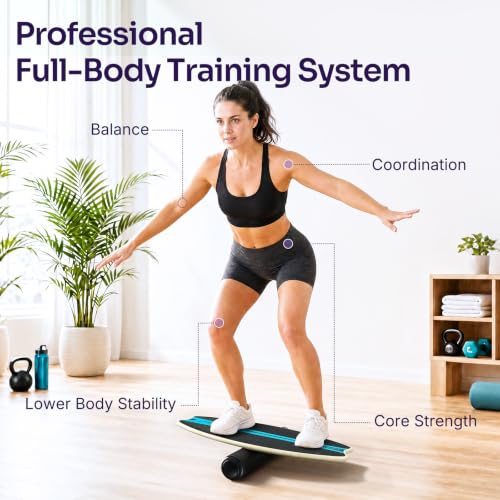 Sportneer Balance Board - 7 Mode Wobble Board with Roller & Ball | 7 Modes Balance Trainer, Adjustable Stoppers for Balance Training, Core Workouts, Stability, Surf Training & Physical Therapy - color: Purple