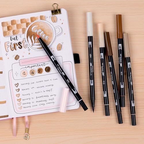 Tombow 56241 Dual Brush Pen Art Markers, Coffee Break, 6-Pack