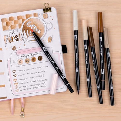 Tombow 56241 Dual Brush Pen Art Markers, Coffee Break, 6-Pack