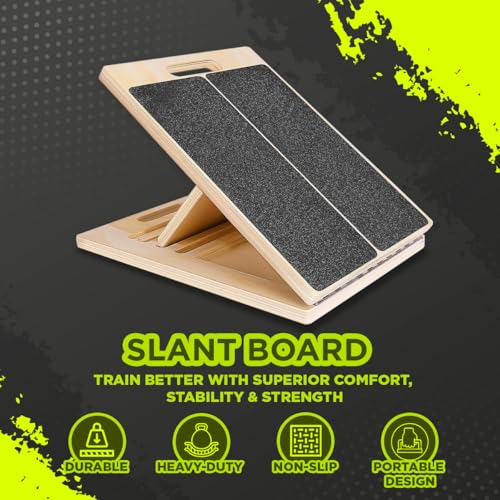Playbees Portable Wooden Slant Board for Calf Stretching & Squats – Adjustable Incline Calf Stretcher with Non-Slip Surface, Foldable Design for Physical Therapy, Pilates, Ankles & Legs