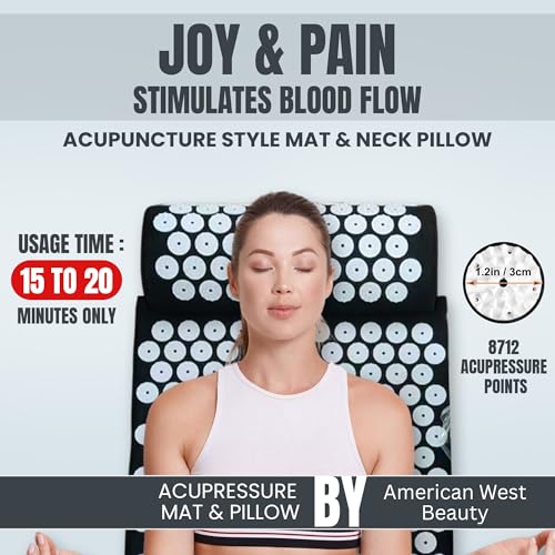 Acupressure Mat & Pillow Set with Carry Bag | Natural Back & Neck Relief | Full Body Acupuncture Massage Mat for Relaxation, Circulation & Better Sleep