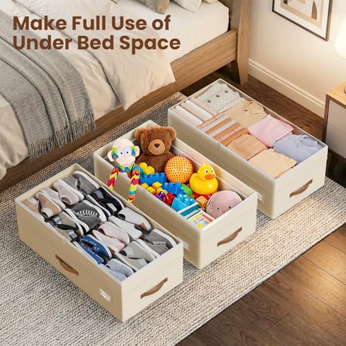 Budding Joy 80L 2 Pack Adjustable Under Bed Storage with Wheels, Beige - color: Beige