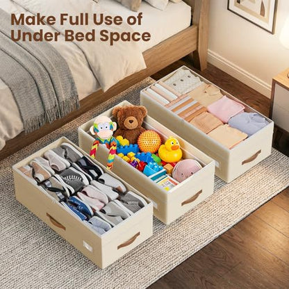 Budding Joy 80L 2 Pack Adjustable Under Bed Storage with Wheels, Beige - color: Beige