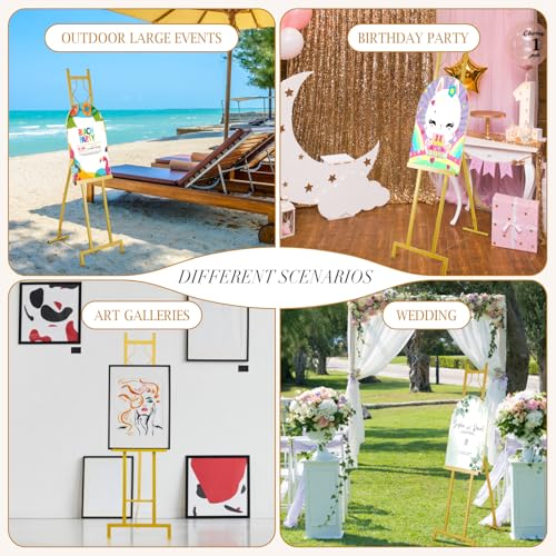 Zonon 2 PCS 57" H Frame Gold Easel Stand for Wedding Signs, Posters, Portable Artist Easel for Painting Canvas, Metal Display Holder for Home and Office Large Adjustable 4 Tier Floor