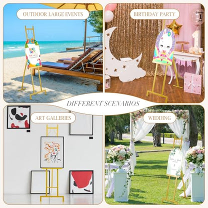 Zonon 2 PCS 57" H Frame Gold Easel Stand for Wedding Signs, Posters, Portable Artist Easel for Painting Canvas, Metal Display Holder for Home and Office Large Adjustable 4 Tier Floor