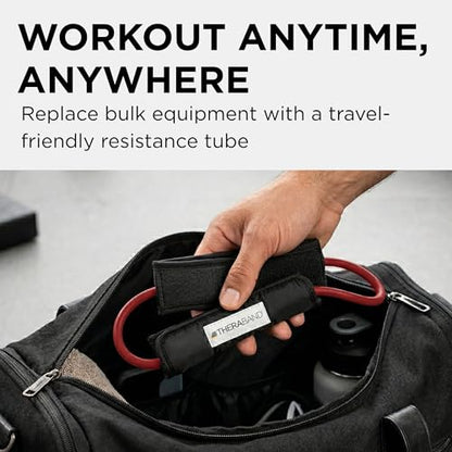 THERABAND Resistance Tubes with Padded Cuffs, 12", Red, Medium, Level 2 | Durable, rubber. For home, travel, gym. Elastic, fitness, strength, training. - color: Level 2 / Medium - Red