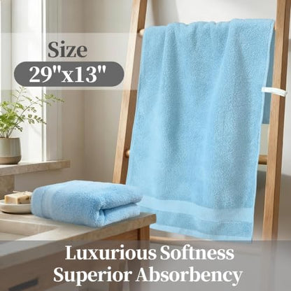 VOOVA & MOVAS Sky Blue Bathroom Hand Towels 2 Pack, 100% Cotton, 13x29 in | Lightweight, Fast Drying & Absorbent, Built-in Hanging Loop, Ideal for Shower, Gym, Travel & Spa - color: Skyblue